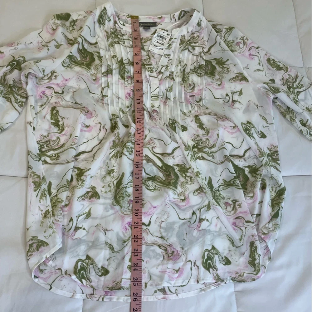 Style and Company Size Large Floral Bell Sleeve Pin tuck Blouse - Picture 6 of 9